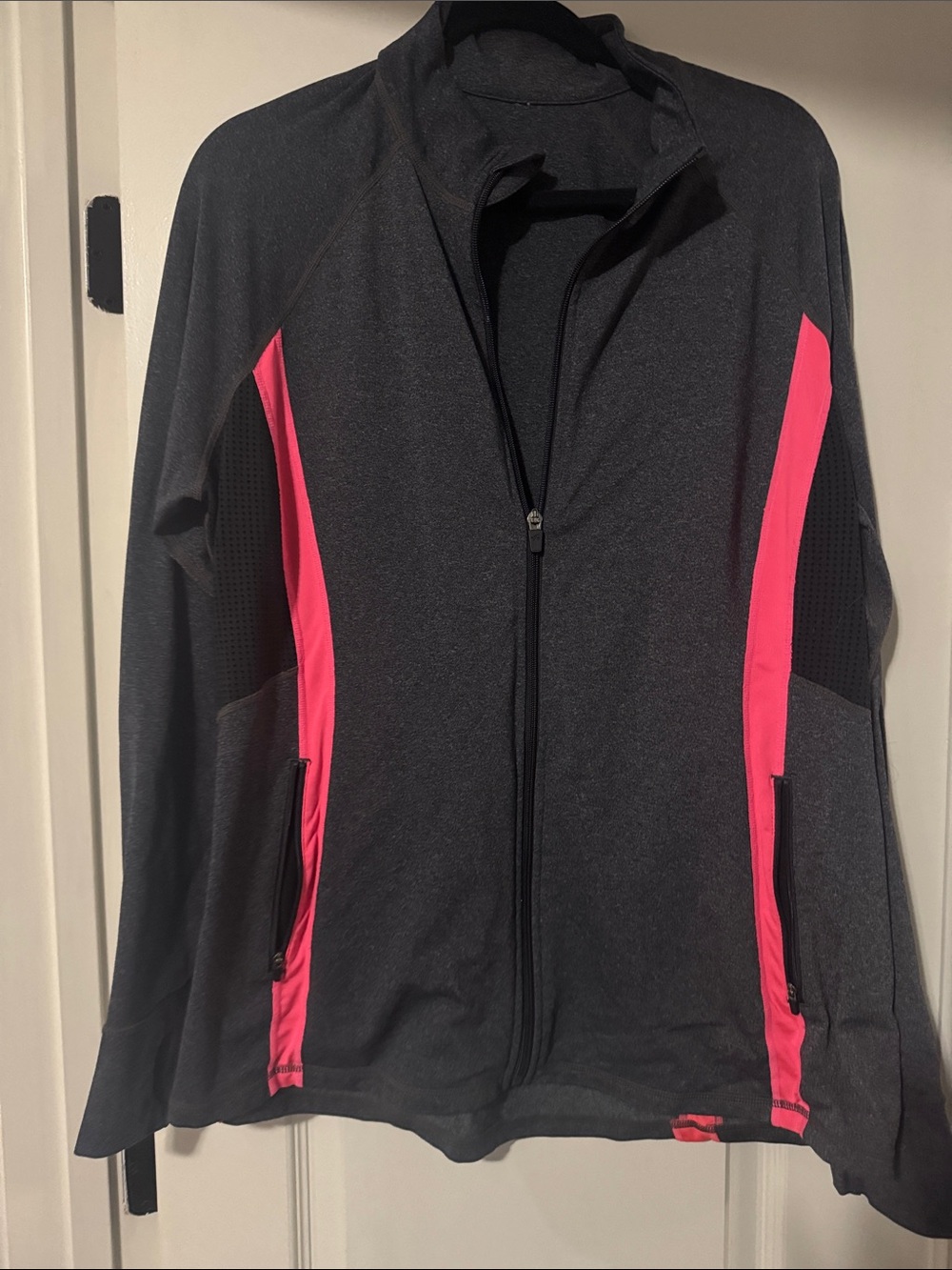 Lane Bryant Charcoal Zip-Front Jacket with Pink Panels